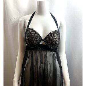 Victoria Secret Babydoll Push Up Black Lace Sheer Flyaway Lingerie 34D